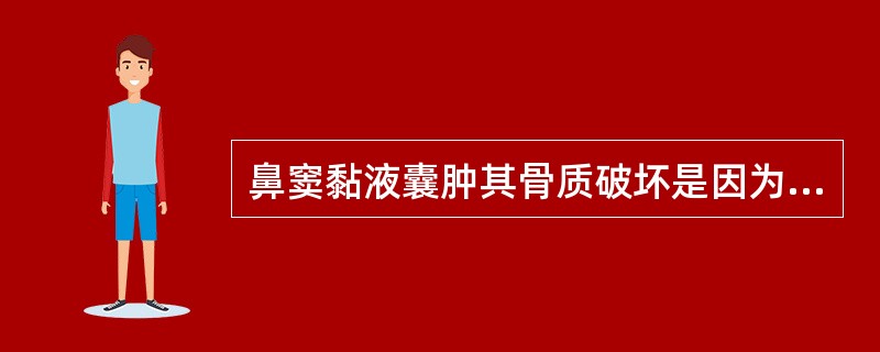 鼻窦黏液囊肿其骨质破坏是因为 ( )A、囊液腐蚀所致B、囊肿呈侵袭性生长C、囊肿