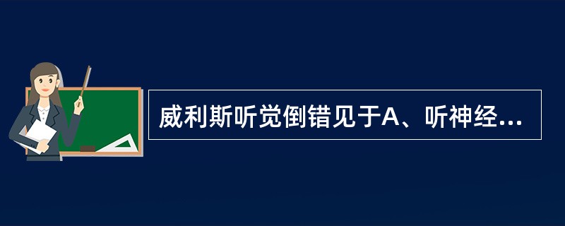 威利斯听觉倒错见于A、听神经瘤B、梅尼埃病C、耳硬化症D、听骨链中断E、迷路炎