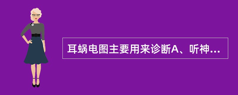 耳蜗电图主要用来诊断A、听神经瘤B、突发性聋C、爆震性聋D、梅尼埃病E、慢性中耳