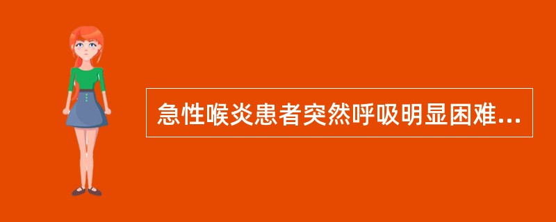 急性喉炎患者突然呼吸明显困难，喉喘鸣声较响，四凹征显著，脉搏加快，烦躁不安。正确