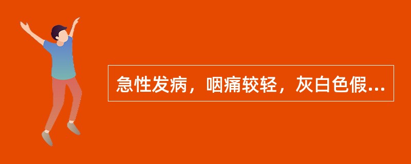 急性发病，咽痛较轻，灰白色假膜，可扩展至扁桃体以外，不易拭去，咽拭可检出白喉杆菌