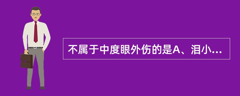 不属于中度眼外伤的是A、泪小管撕裂伤B、眼睑Ⅱ度烧伤C、角膜浅层异物D、球结膜撕