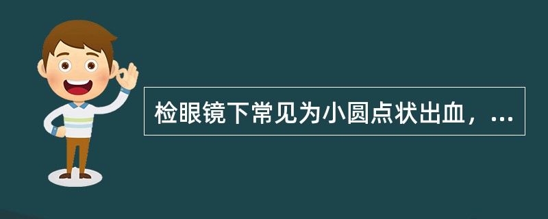 检眼镜下常见为小圆点状出血，色暗红，多见于糖尿病性视网膜病变