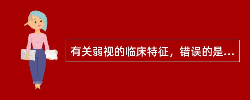 有关弱视的临床特征，错误的是( )A、视力减退B、拥挤现象C、注视性质改变D、光