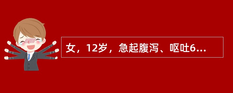 女，12岁，急起腹泻、呕吐6小时，共吐泻30余次，开始为黄色稀便，后转为清水样便