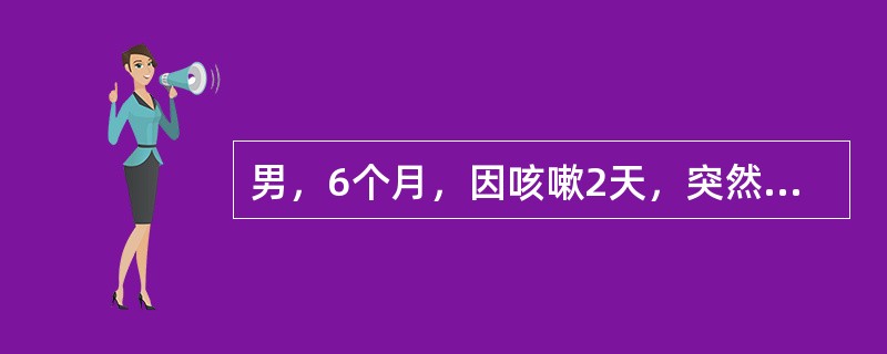 男，6个月，因咳嗽2天，突然发憋，伴发热而来诊。查体T38℃，营养好，气促，口周