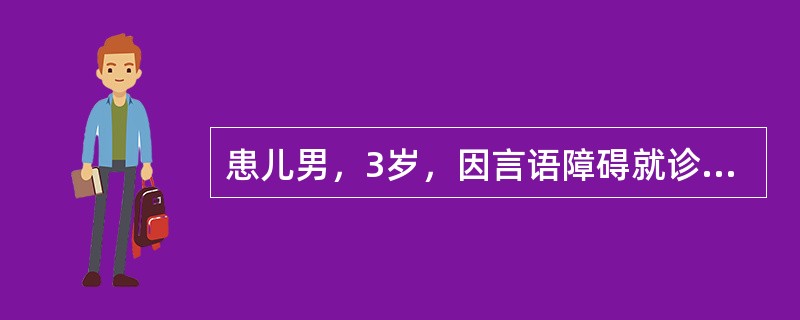 患儿男，3岁，因言语障碍就诊，患儿出生史无异常，不会讲话，社会交往障碍，与人无明