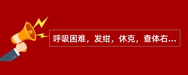 呼吸困难，发绀，休克，查体右肺呼吸音消失，叩诊呈鼓音，右前胸壁皮下气肿，有骨擦音