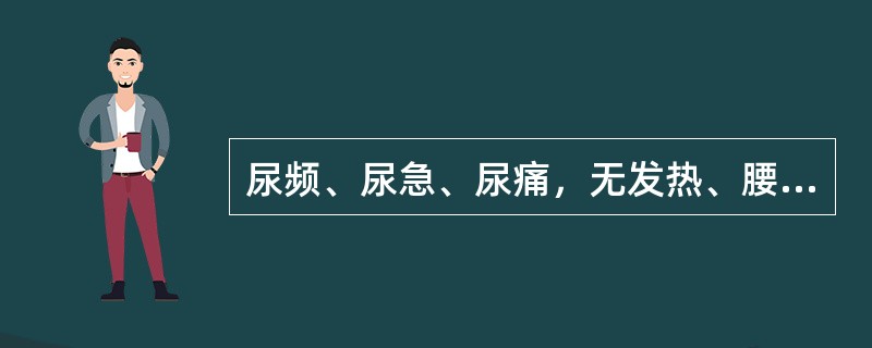 尿频、尿急、尿痛，无发热、腰痛。尿常规：白细胞20个£¯HP，红细胞2～3个£¯