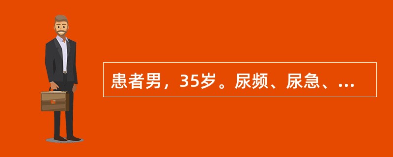 患者男，35岁。尿频、尿急、尿痛一年，既往有解米汤样尿和血尿病史。尿常规检查：白