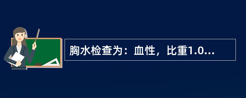 胸水检查为：血性，比重1.020，蛋白定量39g£¯L，LDH 503U£¯L，