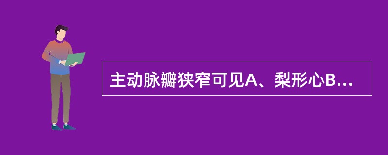 主动脉瓣狭窄可见A、梨形心B、靴形心C、心尖区收缩期喀喇音D、心尖区收缩期吹风样