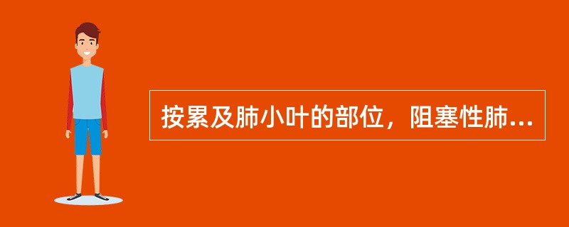 按累及肺小叶的部位，阻塞性肺气肿的病理分型为A、全小叶型、小叶中央型、气肿型B、