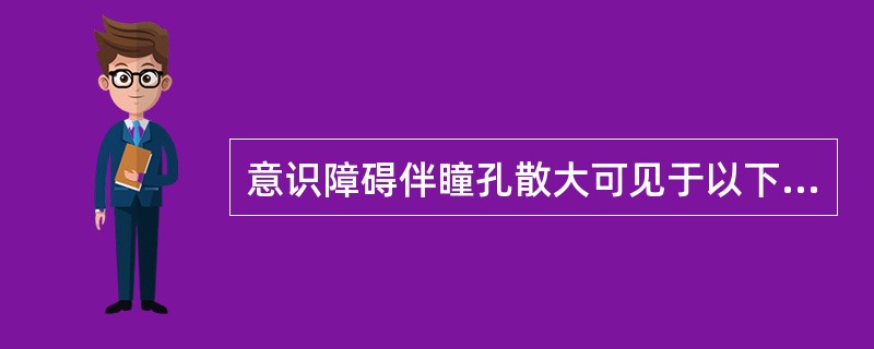 意识障碍伴瞳孔散大可见于以下疾病中的A、巴比妥类中毒B、吗啡类中毒C、酒精中毒D