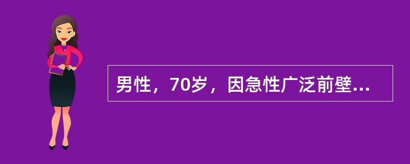 男性，70岁，因急性广泛前壁心肌梗死入院。查体：血压95£¯60mmHg，高枕卧