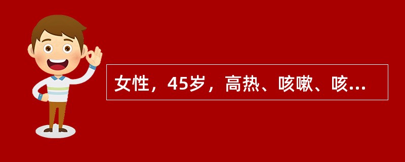女性，45岁，高热、咳嗽、咳脓痰1周。X线胸片示左肺可见一薄壁空洞，内有液平，血
