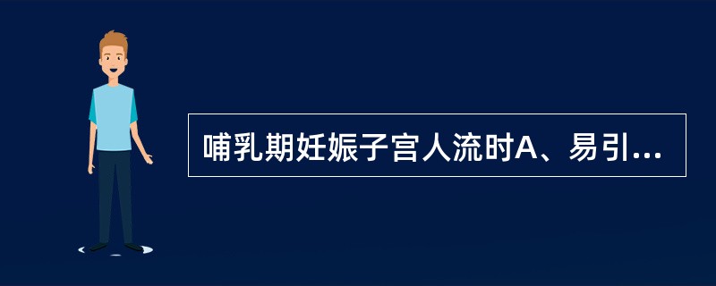 哺乳期妊娠子宫人流时A、易引起DICB、易引起子宫穿孔C、易引起失血性休克D、易