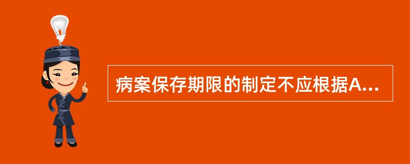 病案保存期限的制定不应根据A、病案科所具有的存放空间B、目前病案的年扩展率C、患