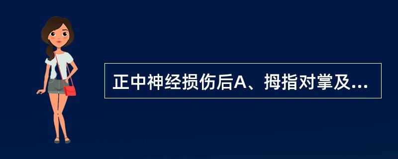 正中神经损伤后A、拇指对掌及拇示指捏物功能障碍B、手腕下垂C、伸腕功能障碍D、伸