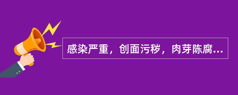 感染严重，创面污秽，肉芽陈腐，坏死组织黏着时采用