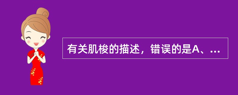 有关肌梭的描述，错误的是A、所有肌肉都含有肌梭B、有自己的神经和血管供应C、是一