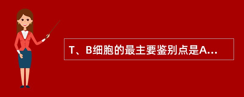 T、B细胞的最主要鉴别点是A、IgG Fc受体B、是否参加再循环C、对PMN的反