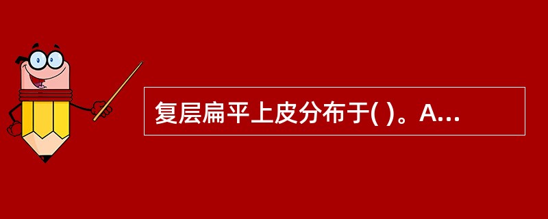 复层扁平上皮分布于( )。A、肺泡B、皮肤C、胃肠D、肾小管E、膀胱