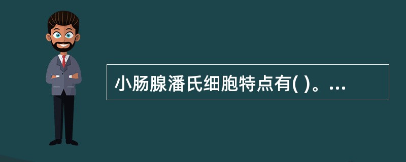 小肠腺潘氏细胞特点有( )。A、顶部胞质充满粗大的嗜酸性分泌颗粒B、位于腺底部C