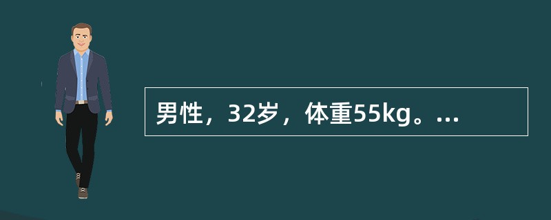 男性，32岁，体重55kg。沸水烫伤85%，深Ⅱ度，伤后无尿，入院时烦躁，谵妄，