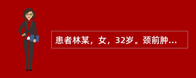 患者林某，女，32岁。颈前肿块质软，病起较缓，兼心悸不宁，心烦少寐，易出汗，手指