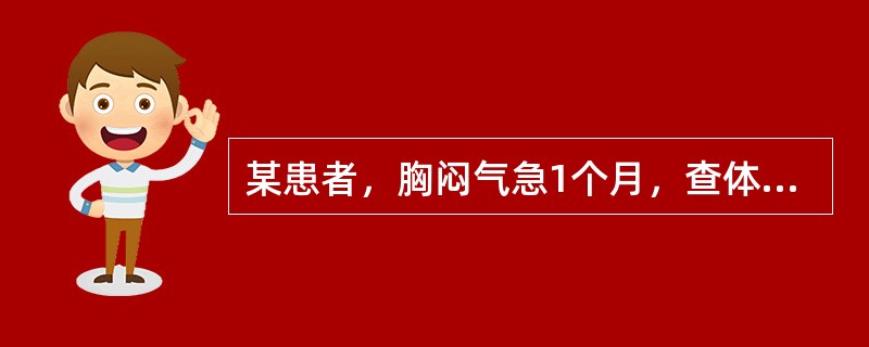 某患者，胸闷气急1个月，查体右胸廓较左侧塌陷，呼吸运动减弱，叩诊实音，语颤消失，