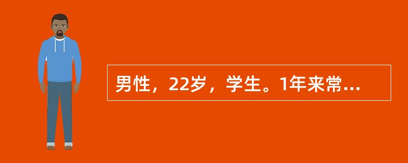 男性，22岁，学生。1年来常常不相信自己，为了消除疑虑所带来的焦虑，常反复询问他