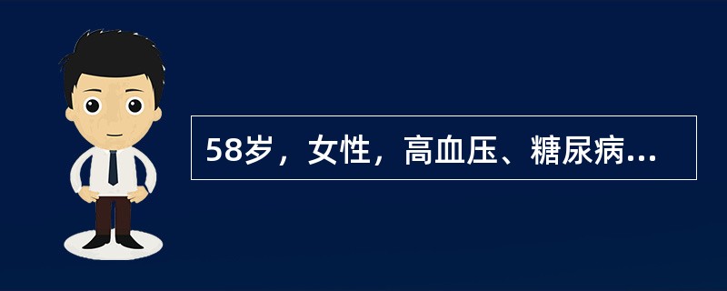 58岁，女性，高血压、糖尿病病史3年，突感眩晕、呕吐、言语不清。查体：声音嘶哑、