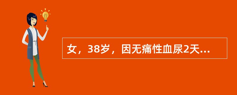 女，38岁，因无痛性血尿2天就诊，尿常规检查，红细胞满视野／HP，经止血药物治疗