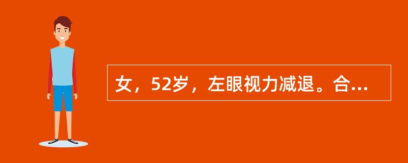 女，52岁，左眼视力减退。合并突眼半年，查体左眼Ⅳ、Ⅵ神经麻痹，角膜反射消失。C