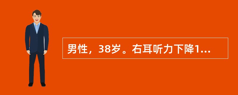 男性，38岁。右耳听力下降1年。CT示右侧小脑脑桥角区类圆形占位病变，增强扫描病