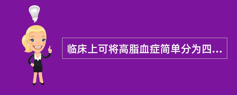 临床上可将高脂血症简单分为四类（）