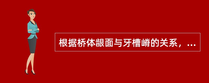 根据桥体龈面与牙槽嵴的关系，桥体可分为A、接触式桥体和悬空式桥体B、鞍式桥体和悬