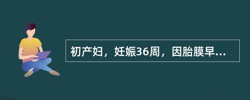 初产妇，妊娠36周，因胎膜早破2小时收入院。现无宫缩，枕先露，头浮，体温正常。下