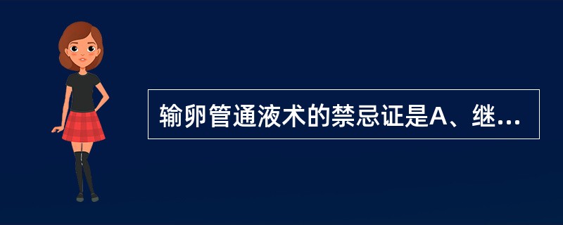 输卵管通液术的禁忌证是A、继发性不孕患者B、月经干净后第5天C、输卵管阻塞D、慢