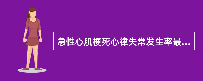 急性心肌梗死心律失常发生率最高的时间为急性心梗后A、头24小时内B、2～3天C、