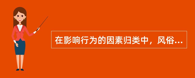 在影响行为的因素归类中，风俗信仰属于A、遗传因素B、人文因素C、环境因素D、教育