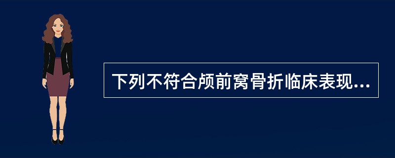 下列不符合颅前窝骨折临床表现的是A、"熊猫眼"征B、脑脊液鼻漏C、眼球结膜下淤血