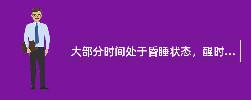 大部分时间处于昏睡状态，醒时可应答问话，有幻觉出现，扑翼样震颤阳性，肌张力增加，