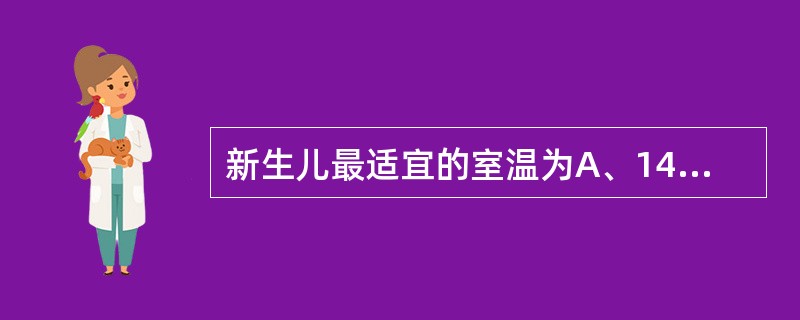 新生儿最适宜的室温为A、14～15℃B、10～17℃C、20～22℃D、18～2