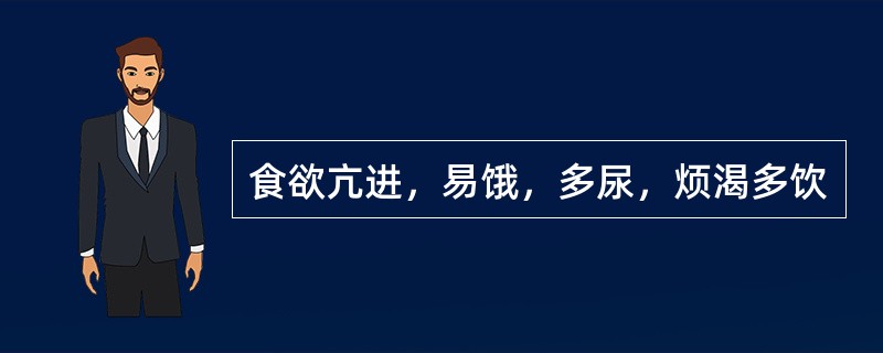 食欲亢进，易饿，多尿，烦渴多饮