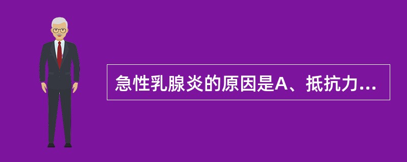 急性乳腺炎的原因是A、抵抗力下降B、乳腺发育不良C、哺乳次数增多D、乳腺分泌功能