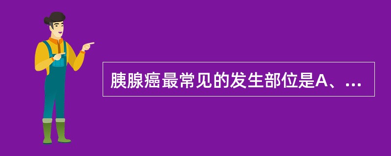 胰腺癌最常见的发生部位是A、胰管B、胰导管C、胰头部D、胰体部E、胰尾部