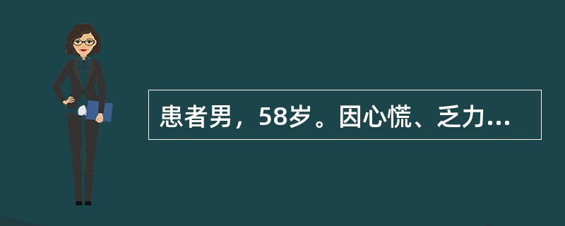 患者男，58岁。因心慌、乏力入院。入院后查体：心率109次£¯分，脉搏79次£¯