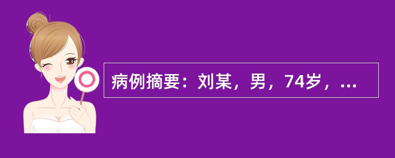 病例摘要：刘某，男，74岁，已婚，农民。2015年12月10日初诊。患者6个月前